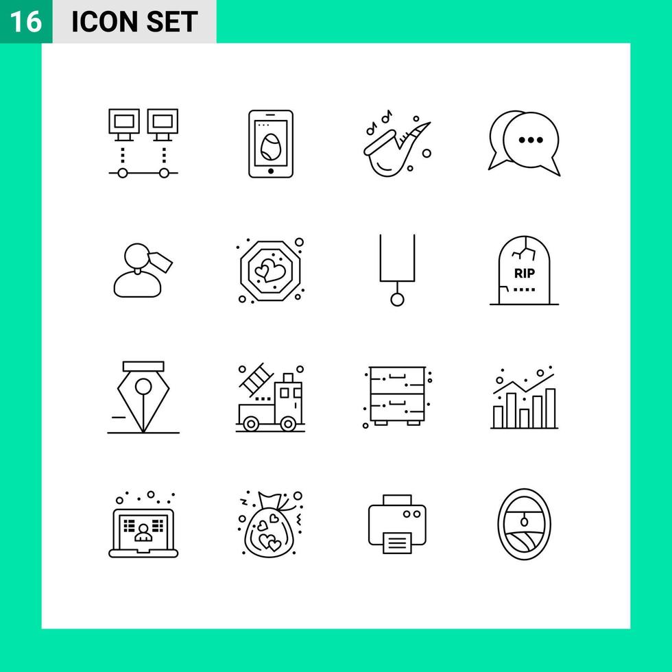 Set of 16 Modern UI Icons Symbols Signs for tag messages egg conversation saxophone Editable Vector Design Elements