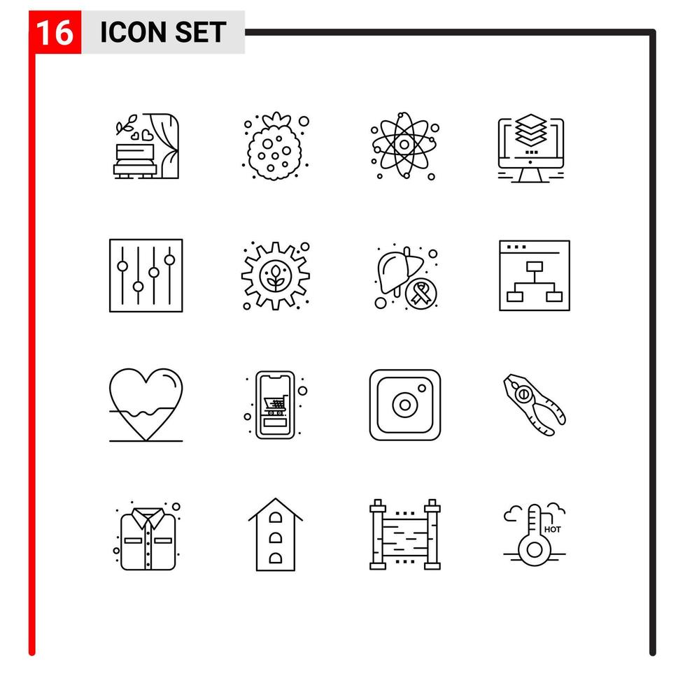 Modern Set of 16 Outlines Pictograph of controls computer atom file layers Editable Vector Design Elements