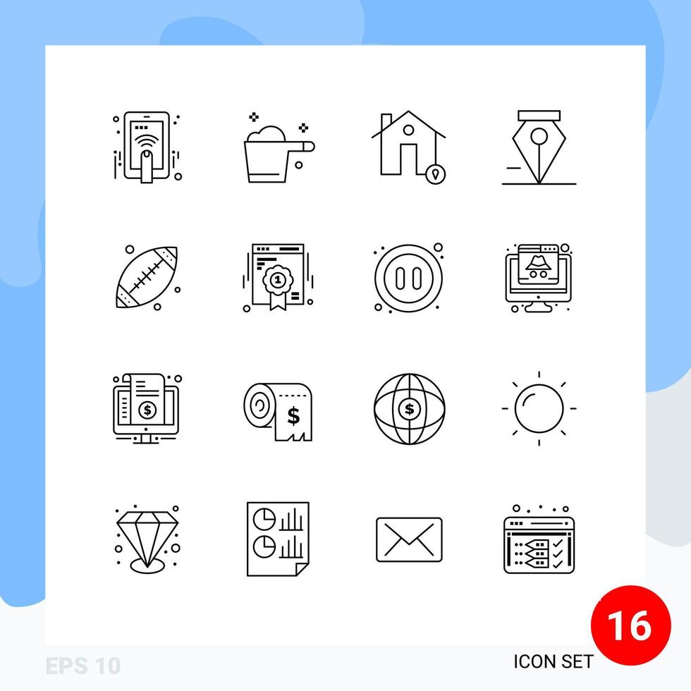 User Interface Pack of 16 Basic Outlines of footbal pen buildings delete map Editable Vector Design Elements