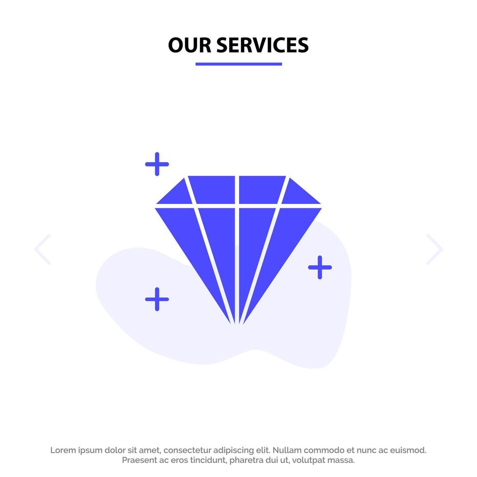 Our Services Diamond Jewel User Solid Glyph Icon Web card Template vector