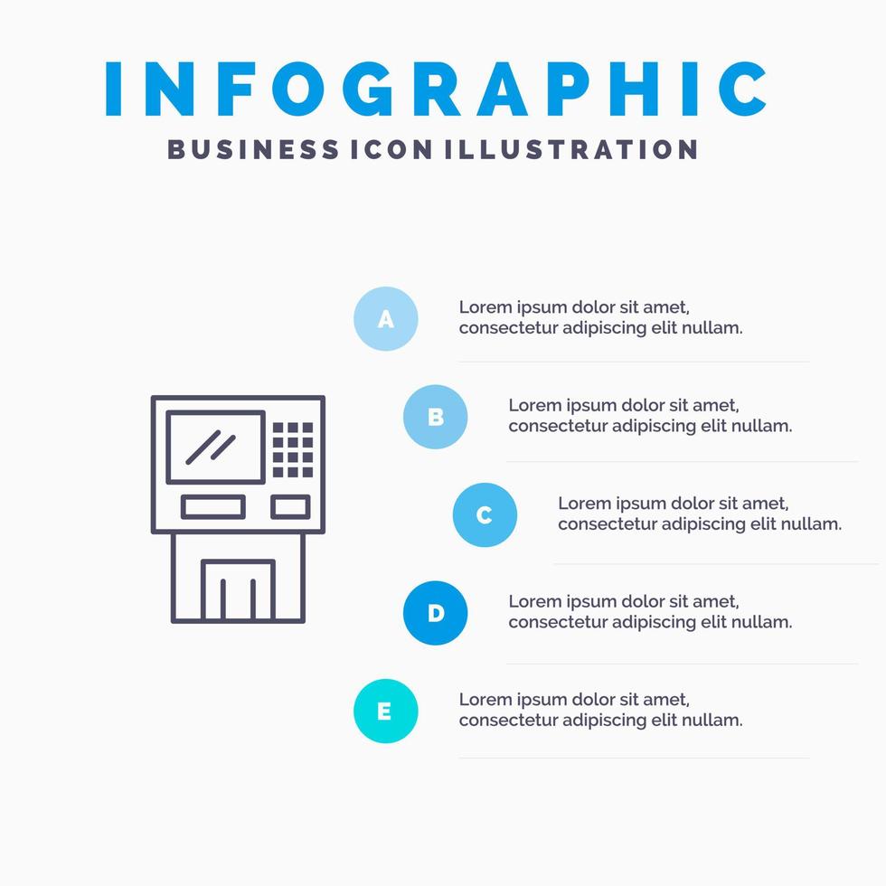 Atm Bank Cash Cashpoint Dispenser Finance Machine Money Line icon with 5 steps presentation infographics Background vector