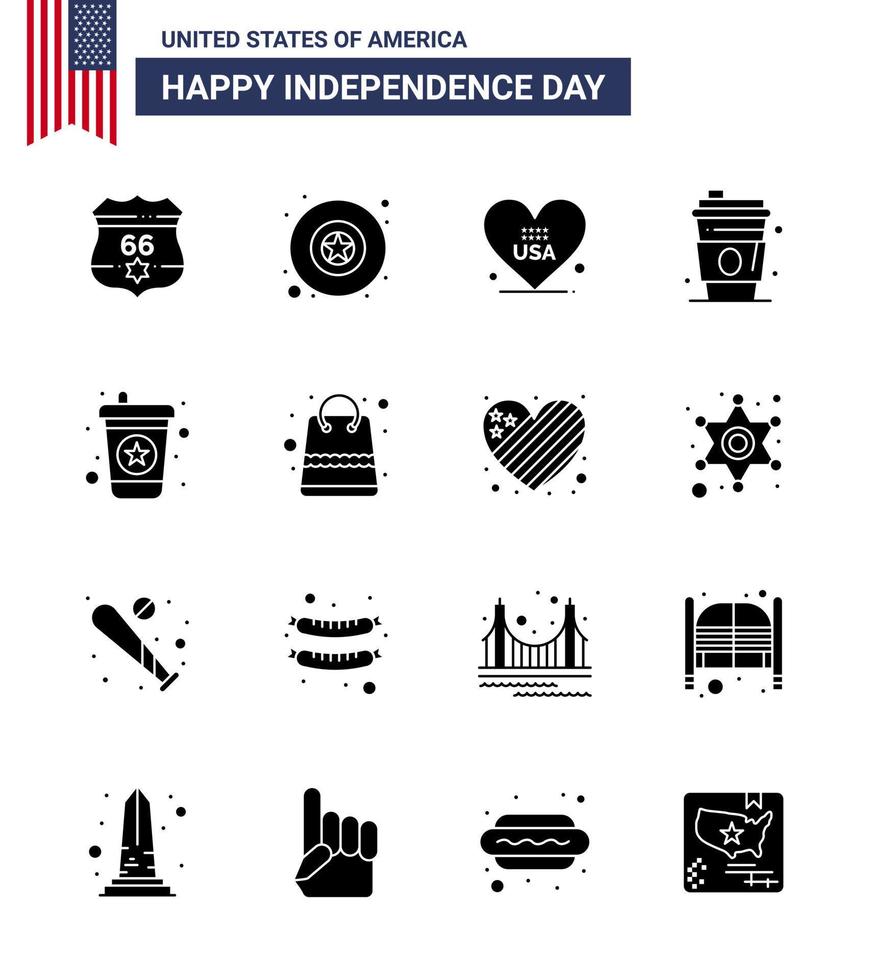 Happy Independence Day 16 Solid Glyphs Icon Pack for Web and Print soda beverage love usa drink Editable USA Day Vector Design Elements