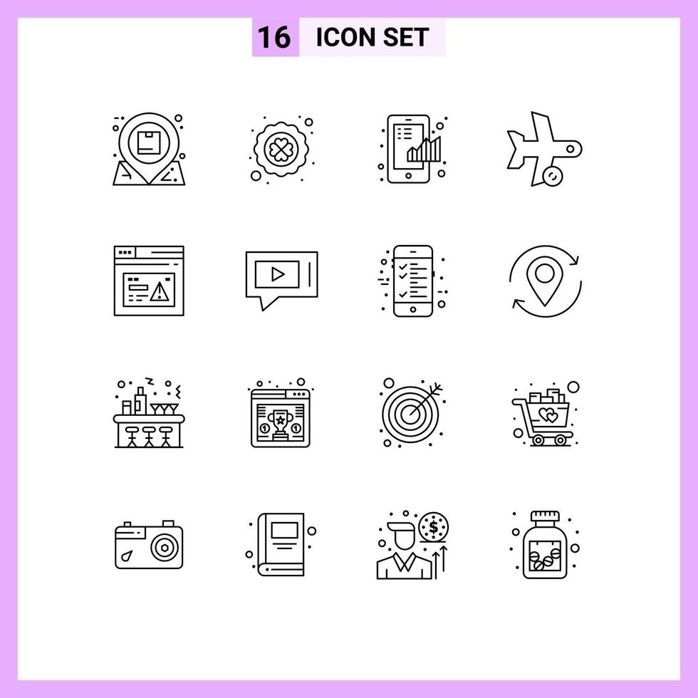 paquete de 16 signos y símbolos de contornos modernos para medios de impresión web como el gráfico de vuelo de póquer de avión de transporte elementos de diseño vectorial editables vector