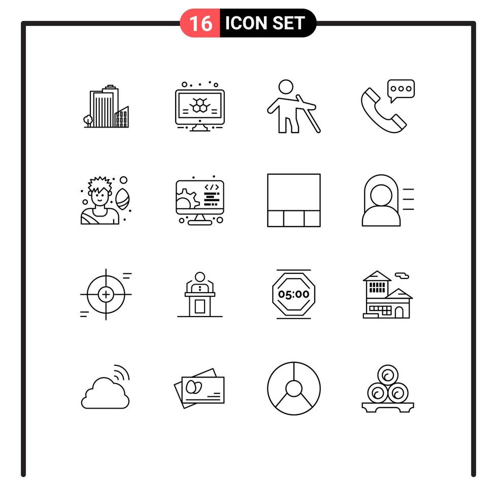 16 Universal Outline Signs Symbols of conversation contact science communication stick Editable Vector Design Elements