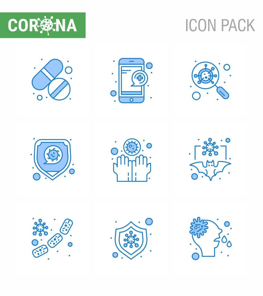 9 paquete de iconos de corona de virus viral azul como virus de enfermedad devirus seguridad enfermedad coronavirus viral 2019nov elementos de diseño de vector de enfermedad