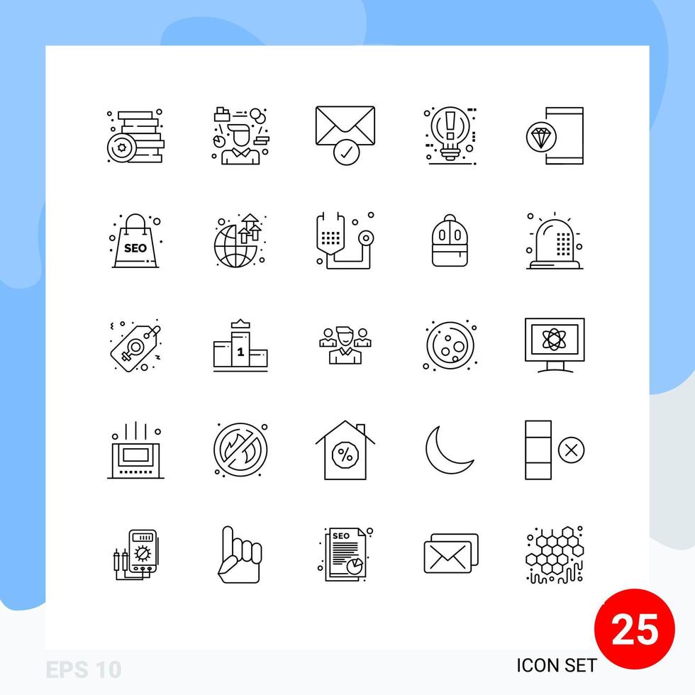 25 User Interface Line Pack of modern Signs and Symbols of pause light consultant idea verification Editable Vector Design Elements