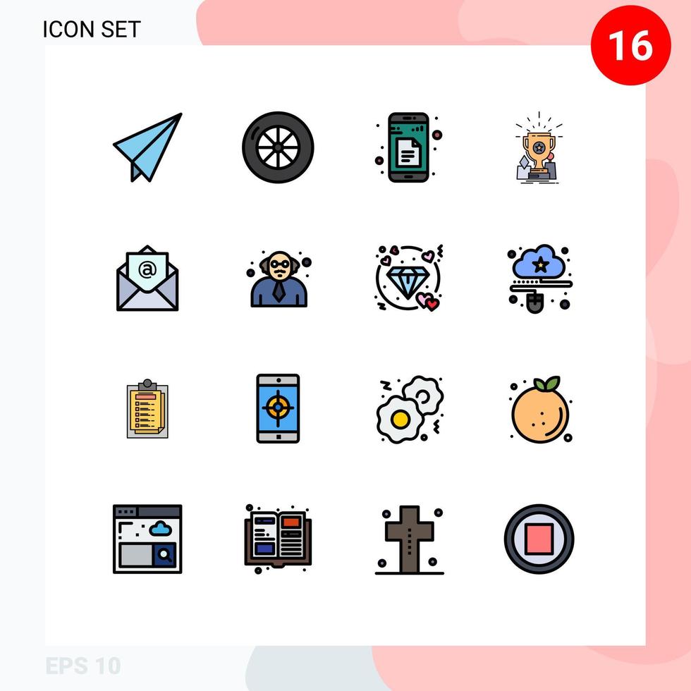 Universal Icon Symbols Group of 16 Modern Flat Color Filled Lines of school mail app email prize Editable Creative Vector Design Elements
