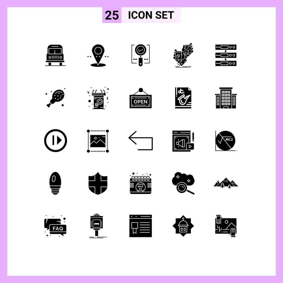 25 User Interface Solid Glyph Pack of modern Signs and Symbols of data product magnifier placement brand Editable Vector Design Elements