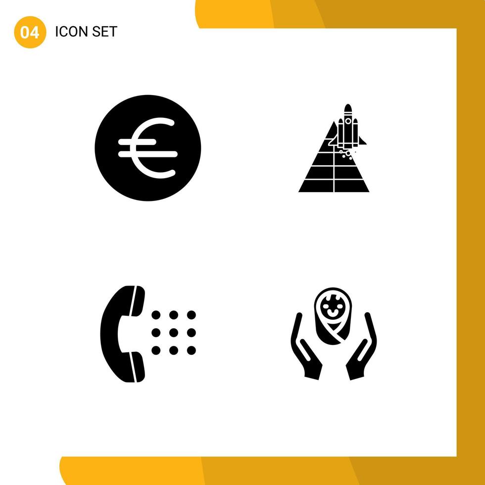 Editable Vector Line Pack of 4 Simple Solid Glyphs of euro call space space craft phone Editable Vector Design Elements