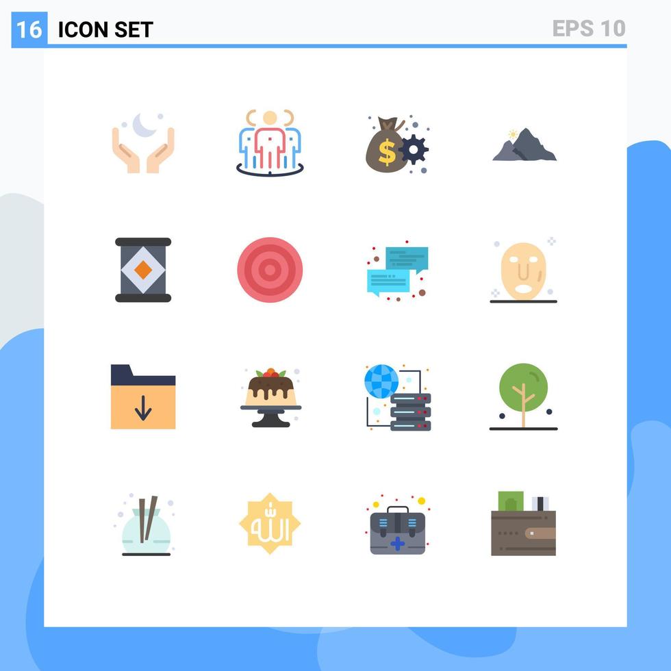 Flat Color Pack of 16 Universal Symbols of nature landscape group mountain management Editable Pack of Creative Vector Design Elements