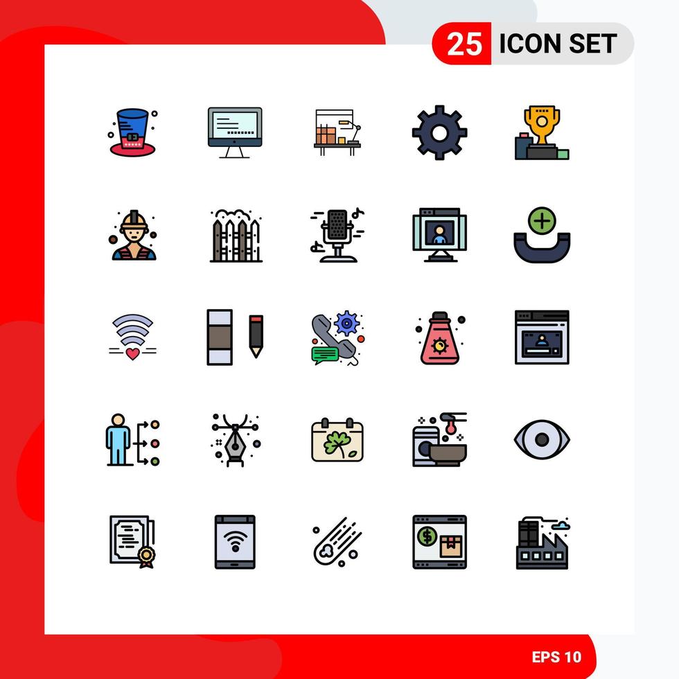 Stock Vector Icon Pack of 25 Line Signs and Symbols for champion bowl workplace setting gear Editable Vector Design Elements