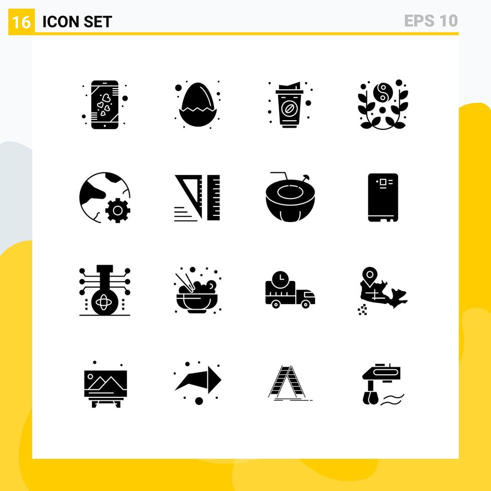 Solid Glyph Pack of 16 Universal Symbols of connect yin yang coffee year lunar Editable Vector Design Elements
