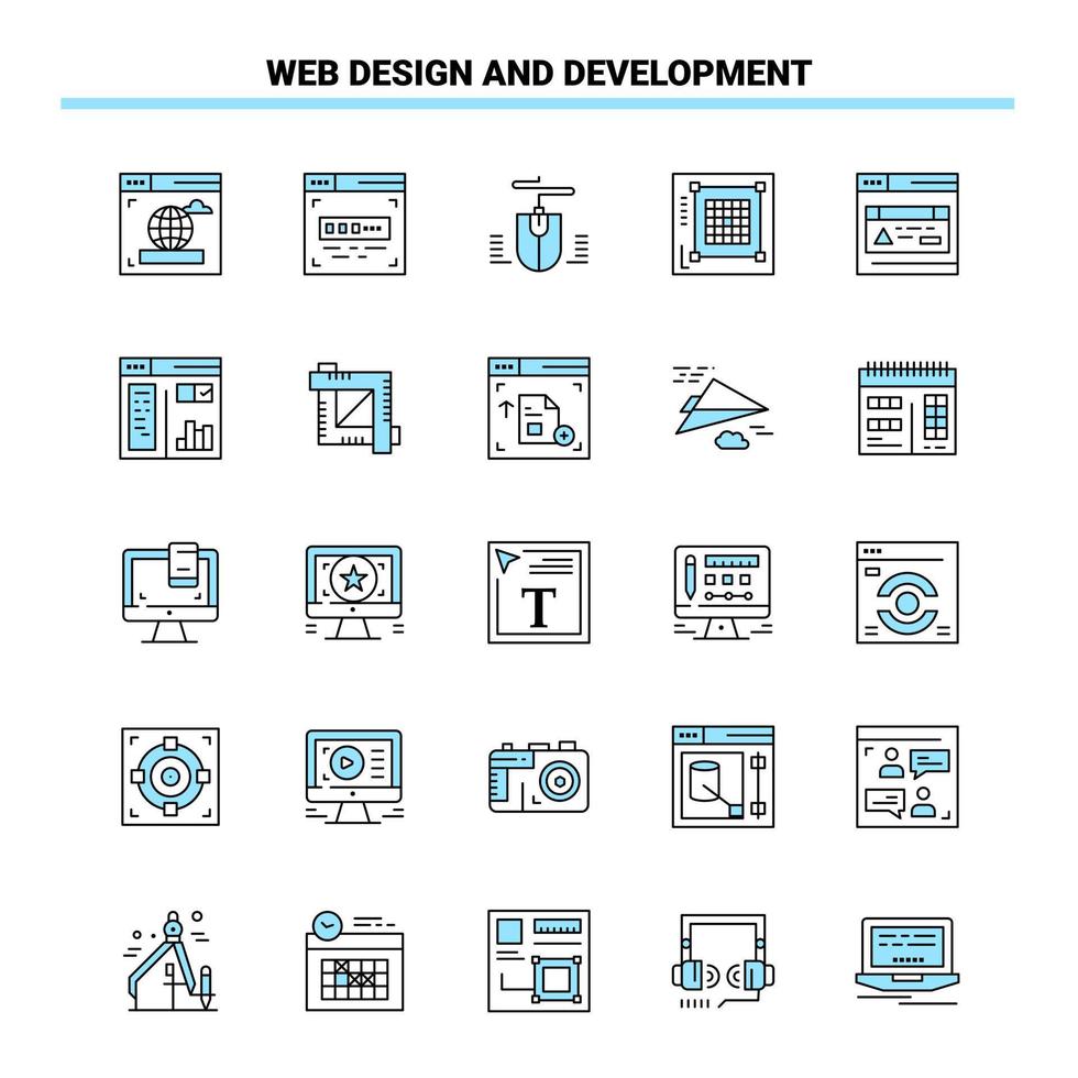 25 Web Design And Development Black and Blue icon Set. Creative Icon Design and logo template vector