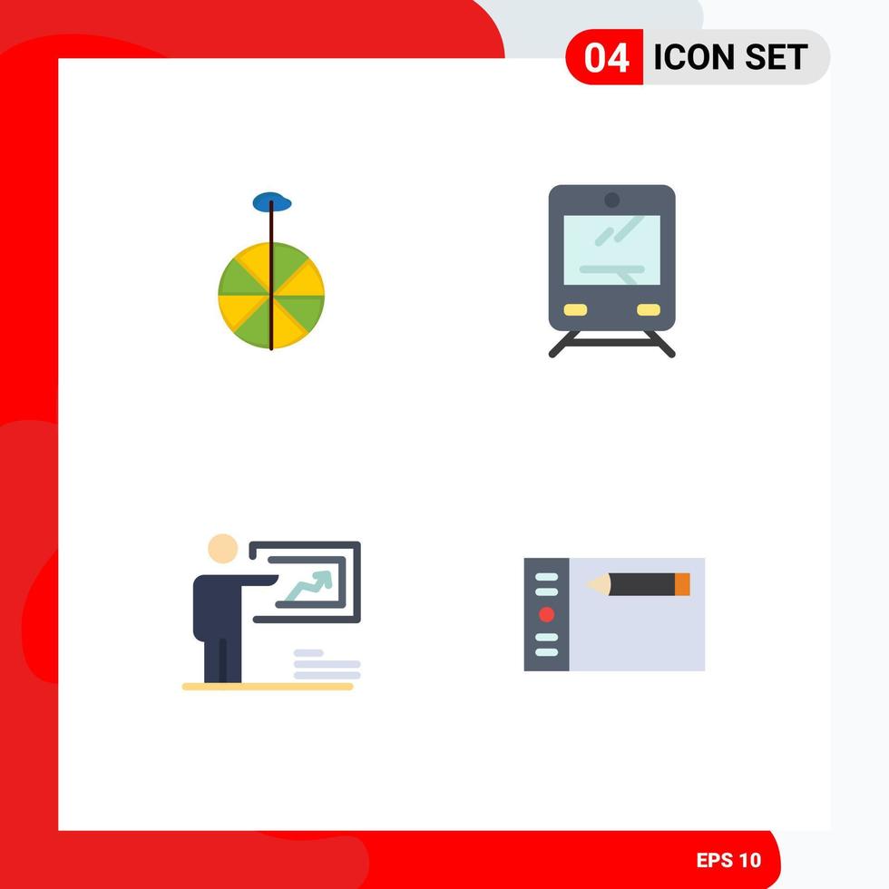 Pack of 4 creative Flat Icons of wheel strategy train travel man Editable Vector Design Elements