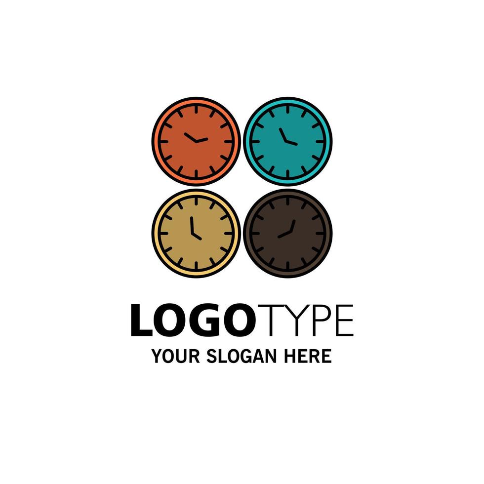 reloj relojes de negocios relojes de oficina zona horaria relojes de pared hora mundial plantilla de logotipo de empresa color plano vector