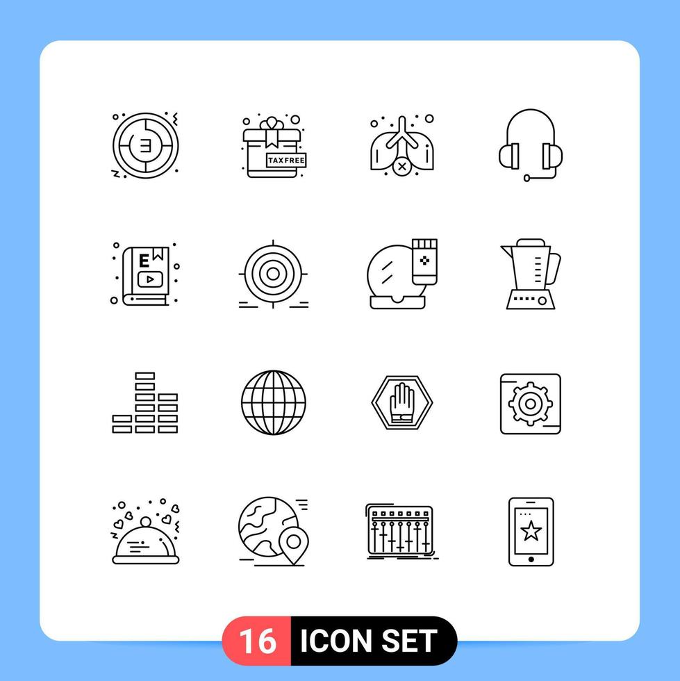 16 Thematic Vector Outlines and Editable Symbols of learning e learning lungs e book headset Editable Vector Design Elements