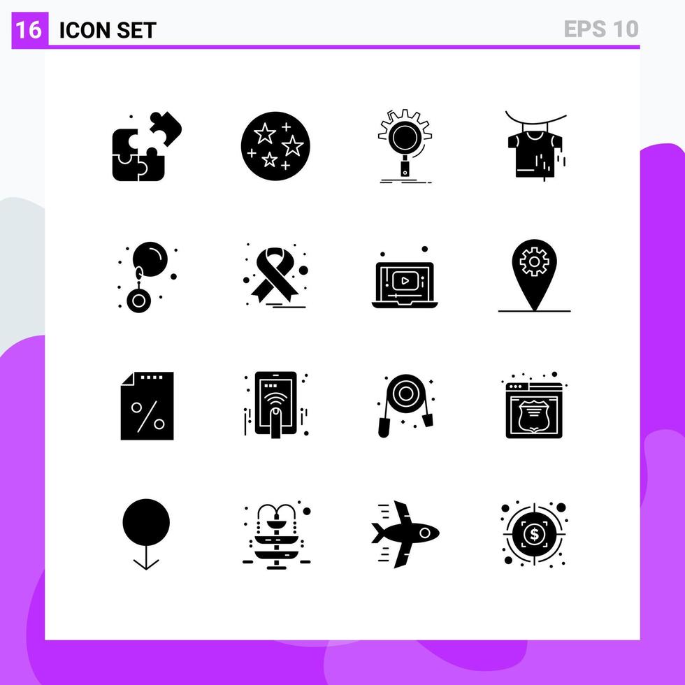Universal Icon Symbols Group of 16 Modern Solid Glyphs of cancer earrings optimization drop drying Editable Vector Design Elements