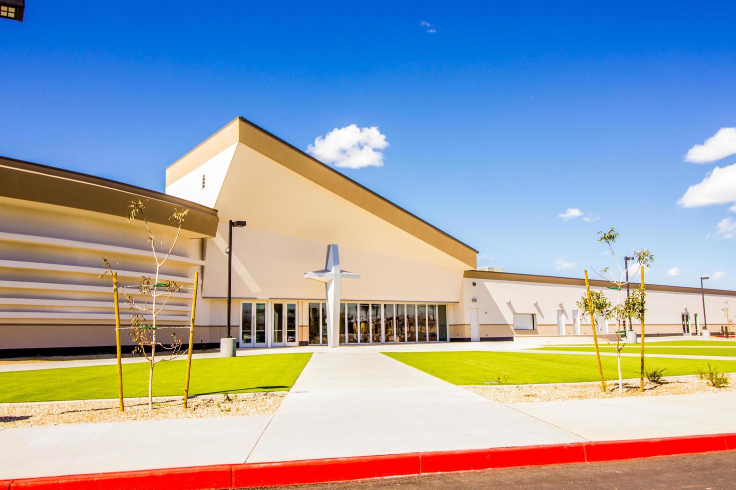 Modern Architecture On Church With Cross photo