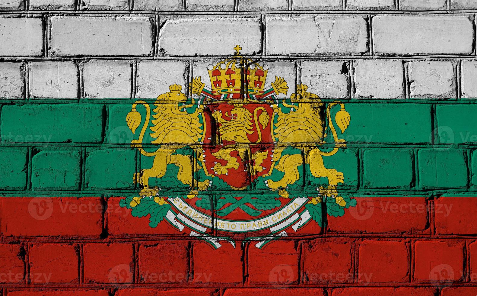 Flag and coat of arms of Bulgaria on a textured background. Concept collage. photo