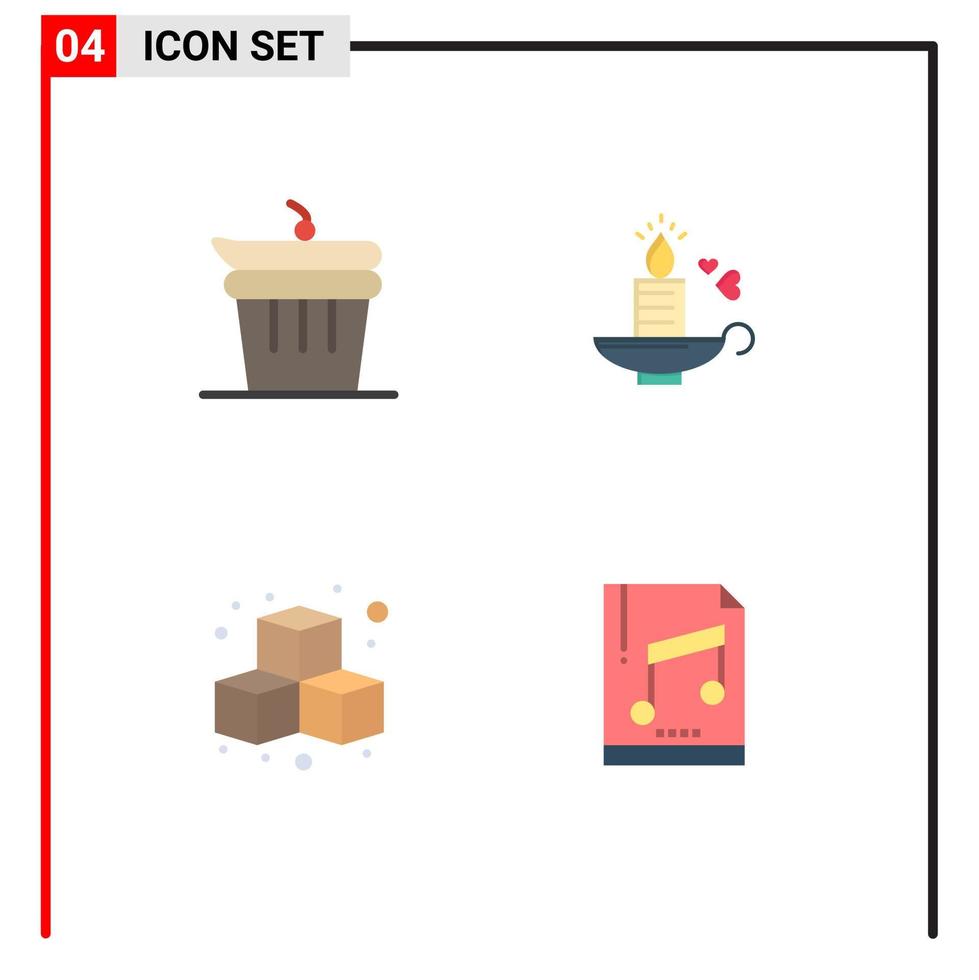 paquete de línea de vector editable de 4 iconos planos simples de y divertido juego de corazón de cocina elementos de diseño de vector editable