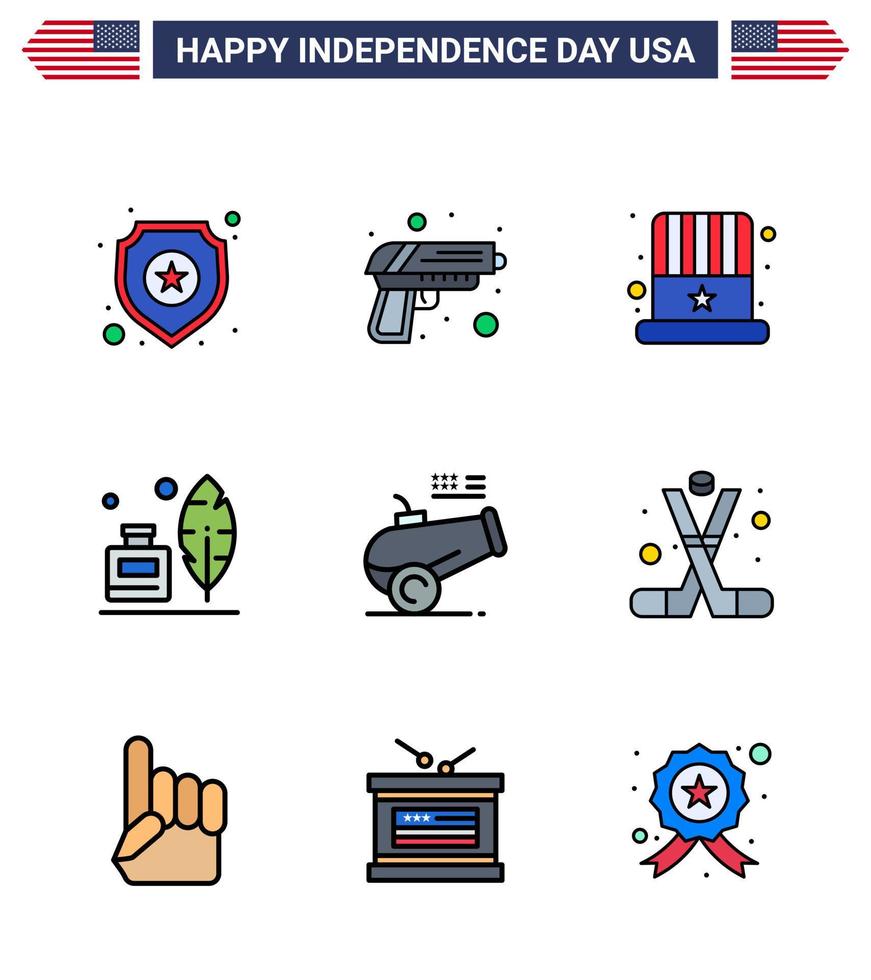 9 Creative USA Icons Modern Independence Signs and 4th July Symbols of cannon american american ink bottle adobe Editable USA Day Vector Design Elements