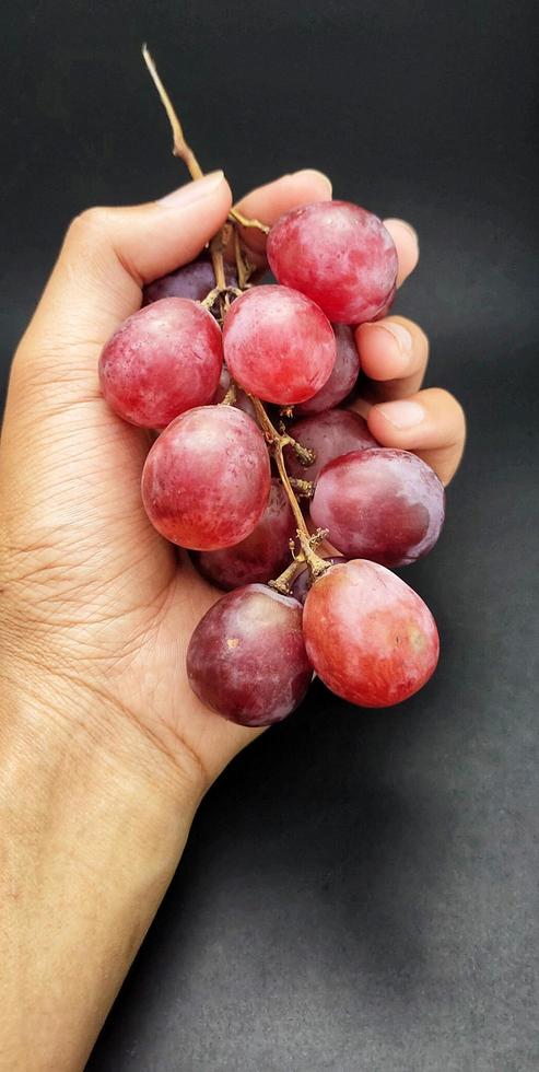 Red grape fruits  that are above the hand photo