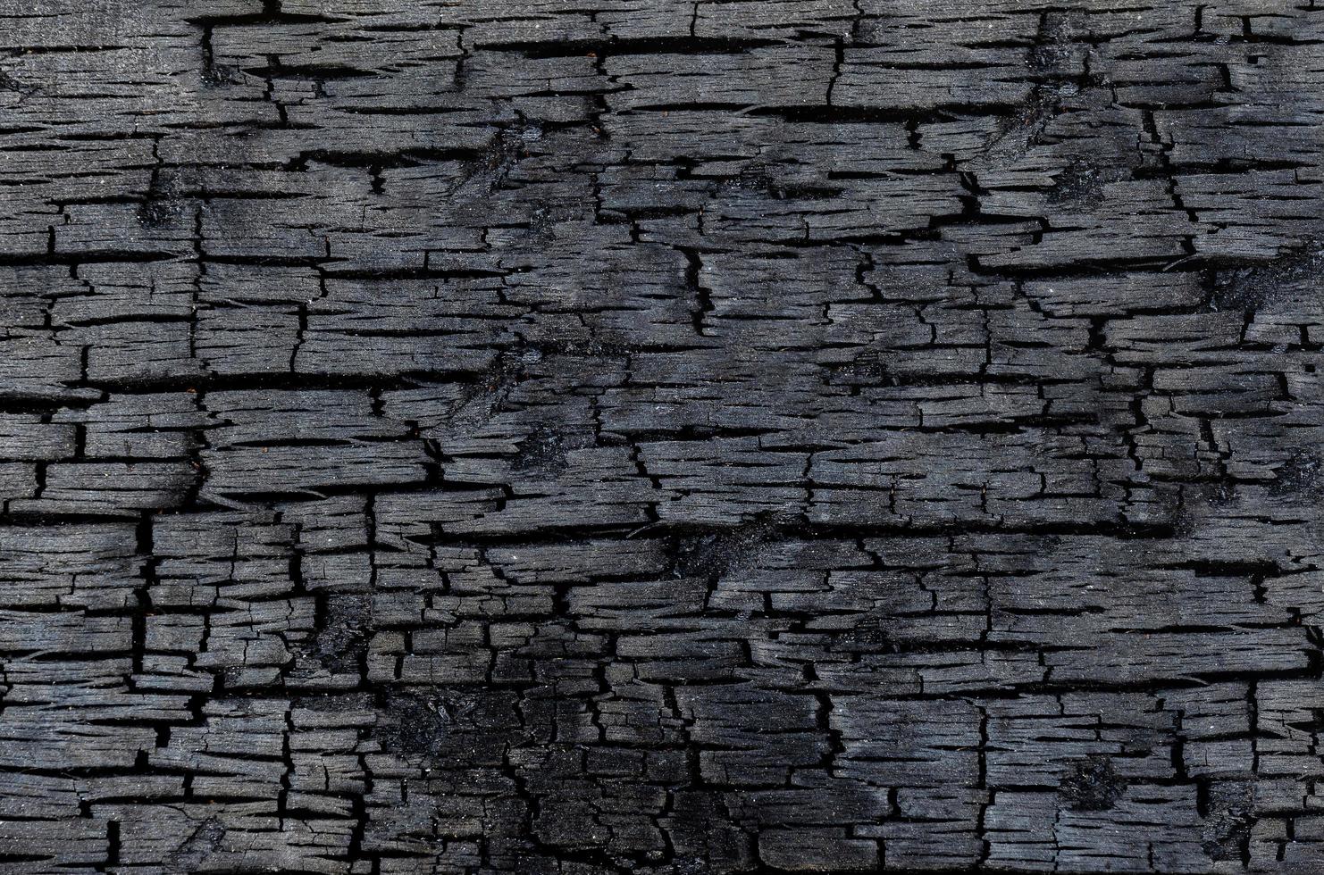 Burned wood texture background. Black burnt wood surface photo