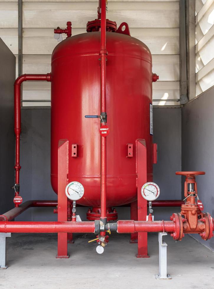 Red nitrogen tank for fire suppression system photo