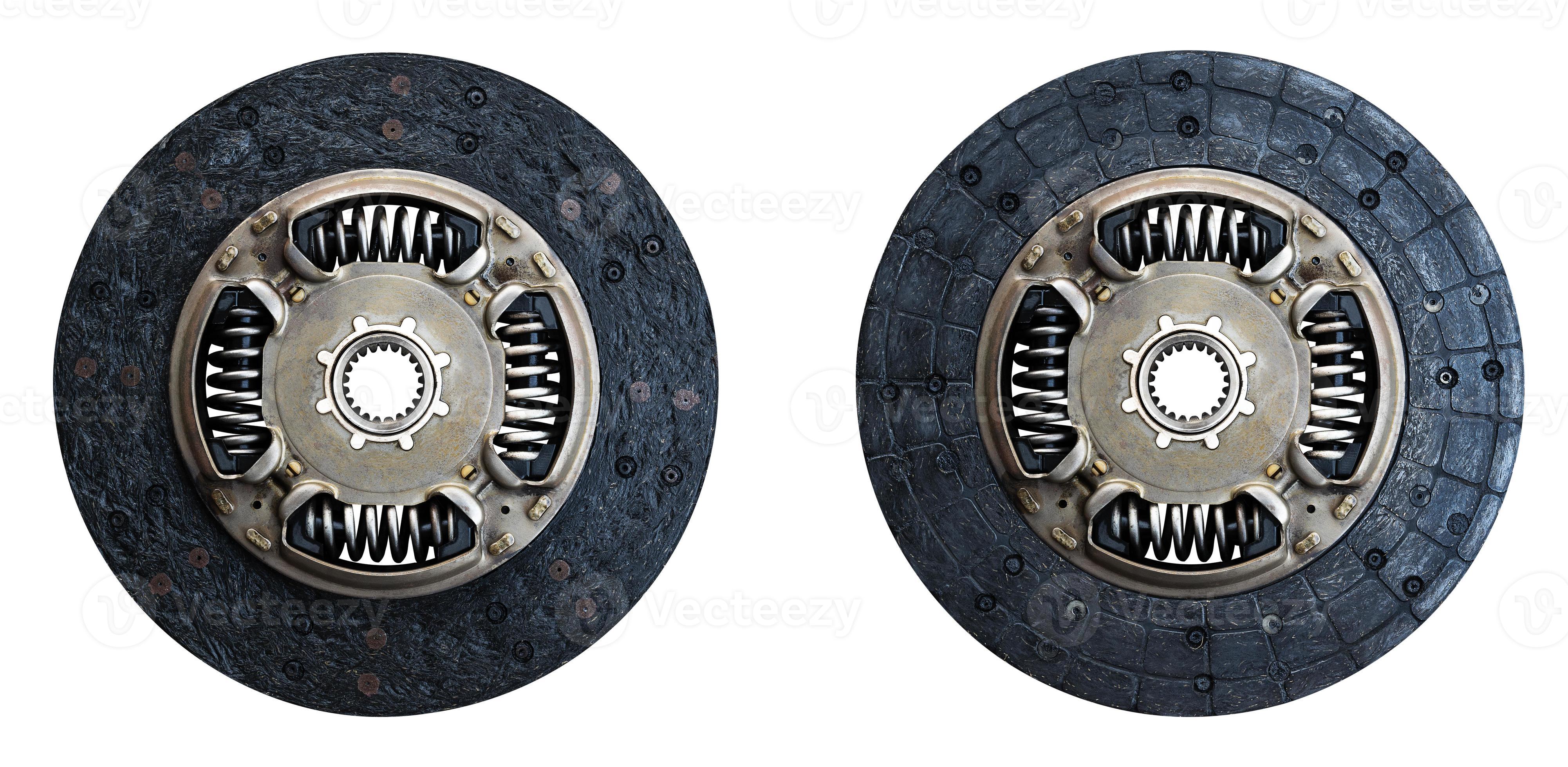 Deteriorated car clutch plates isolated on white background with