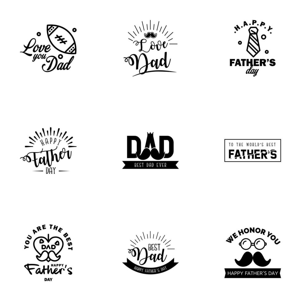 feliz día del padre set 9 tipografía vectorial negra letras antiguas para el día del padre tarjetas de felicitación pancartas diseño de camiseta eres el mejor papá elementos de diseño vectorial editables vector