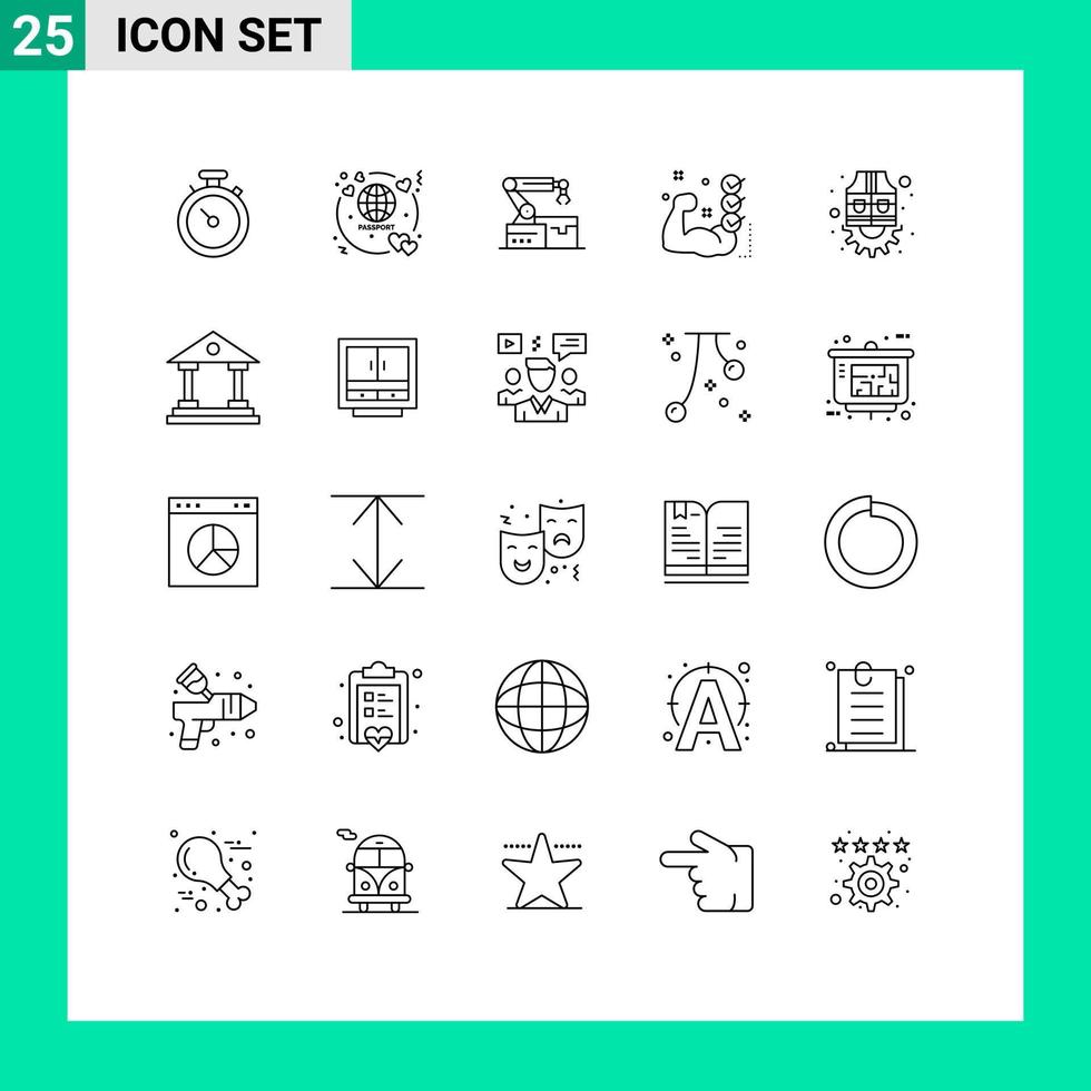 25 User Interface Line Pack of modern Signs and Symbols of jacket routine atoumated training gym Editable Vector Design Elements