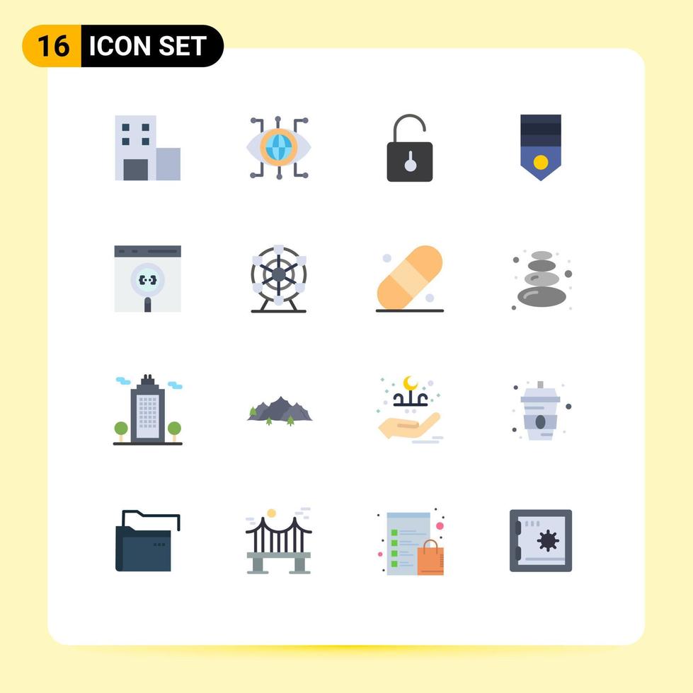 Pictogram Set of 16 Simple Flat Colors of app rank padlock military army Editable Pack of Creative Vector Design Elements