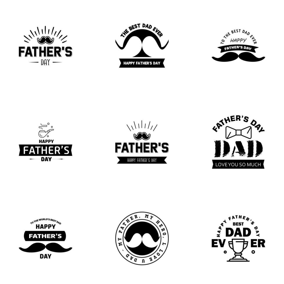 Set of fathers day 9 Black design elements Editable Vector Design Elements