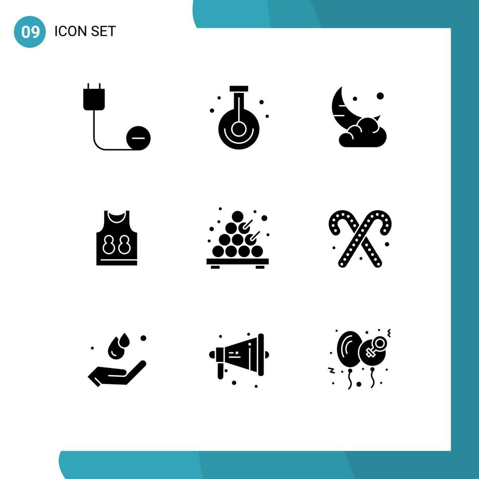 conjunto moderno de 9 glifos y símbolos sólidos, como la investigación de camisetas de juegos, nuevos elementos de diseño de vectores editables de ramadán