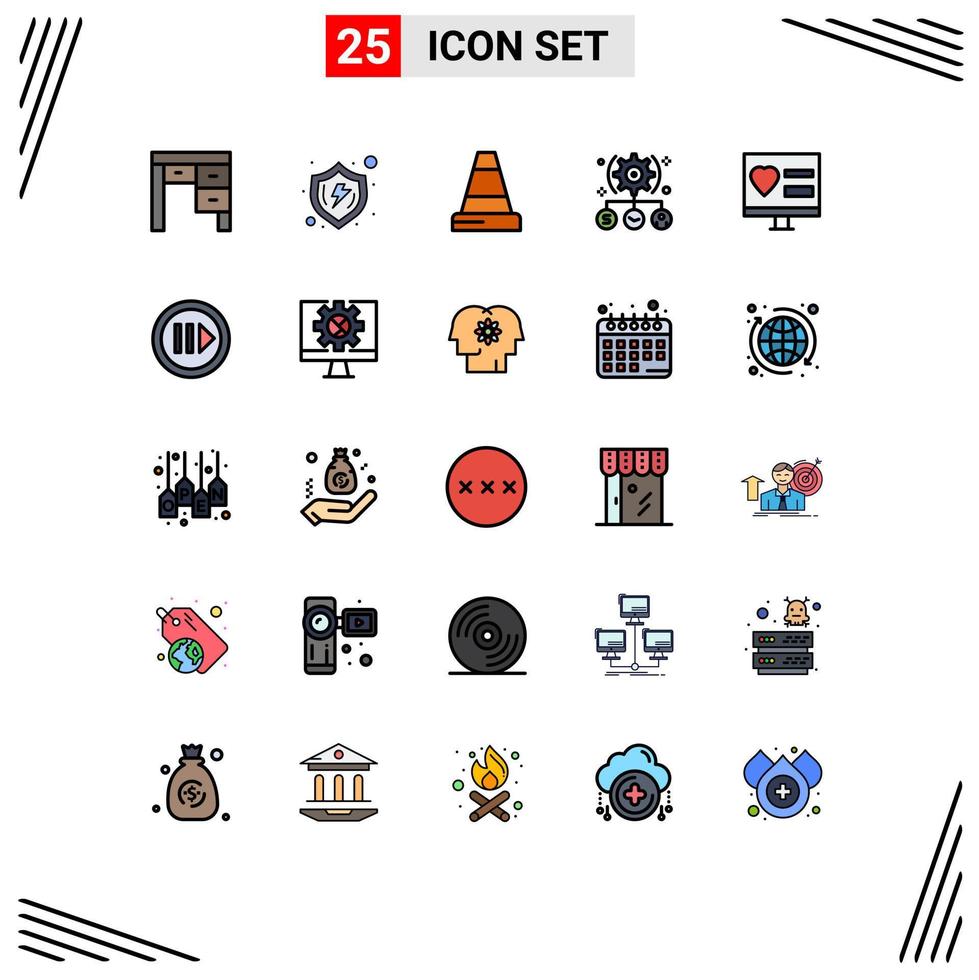 Group of 25 Modern Filled line Flat Colors Set for app setting verify user task Editable Vector Design Elements