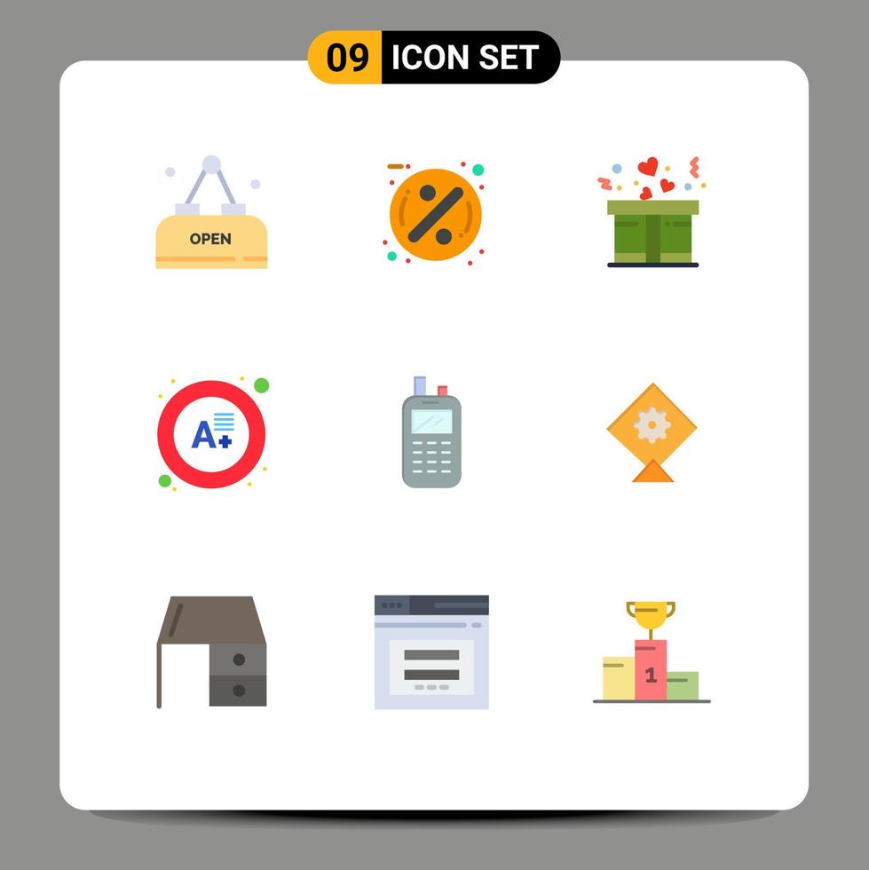 Group of 9 Modern Flat Colors Set for wireless radio gift phone grade Editable Vector Design Elements