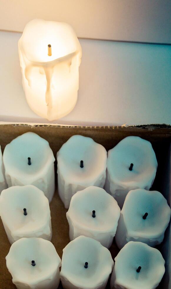 burning fake candle in view as a background 14842747 Stock Photo at