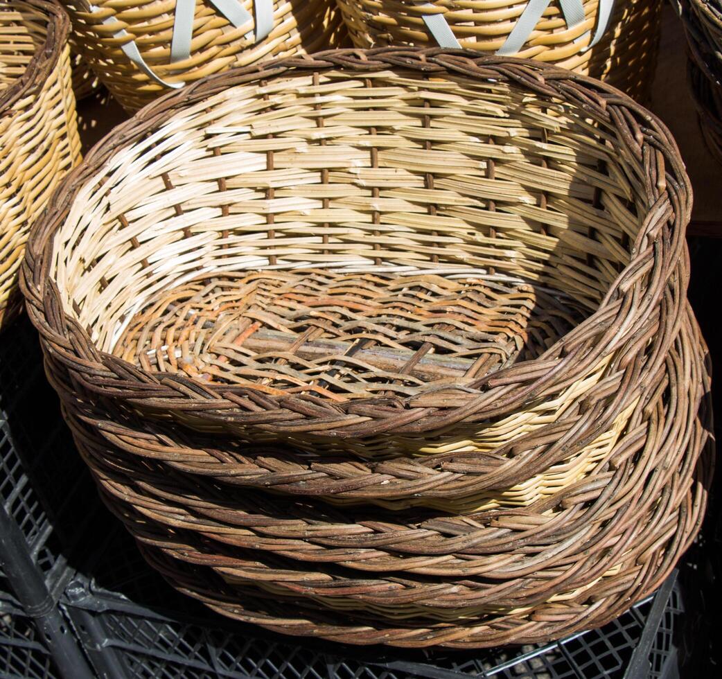 Empty wicker baskets for sale 14842989 Stock Photo at Vecteezy