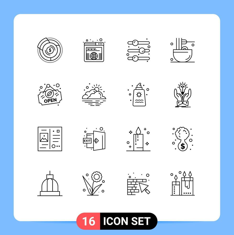 16 Universal Outlines Set for Web and Mobile Applications snack food worldwide drinks toggle switch Editable Vector Design Elements