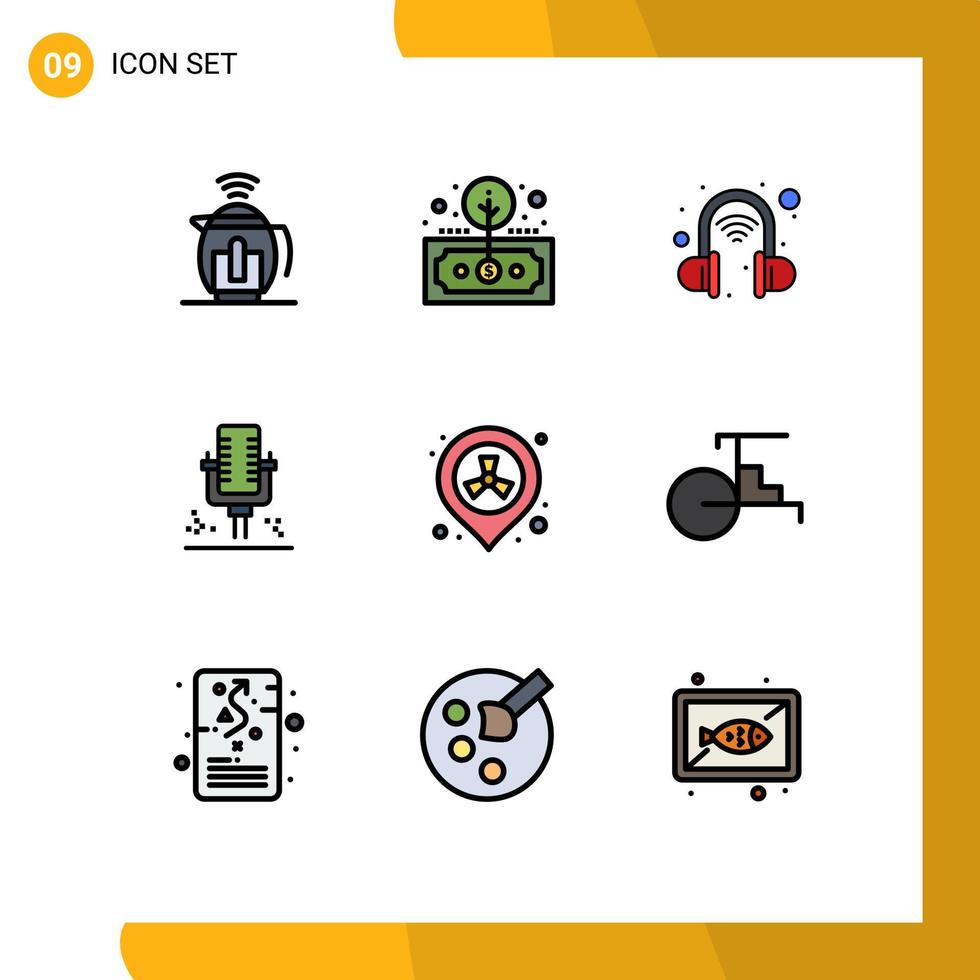 Universal Icon Symbols Group of 9 Modern Filledline Flat Colors of placeholder recording roi professional mic Editable Vector Design Elements