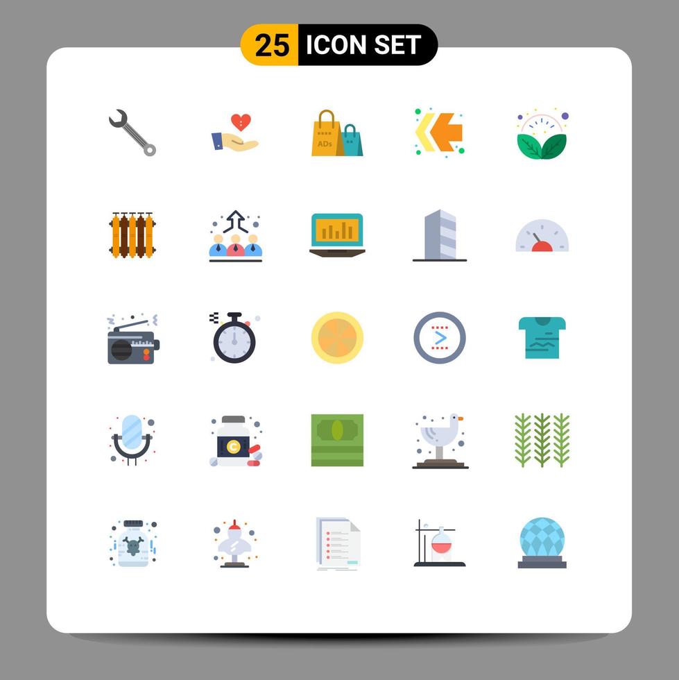 25 User Interface Flat Color Pack of modern Signs and Symbols of left arrows hand shopping purse Editable Vector Design Elements