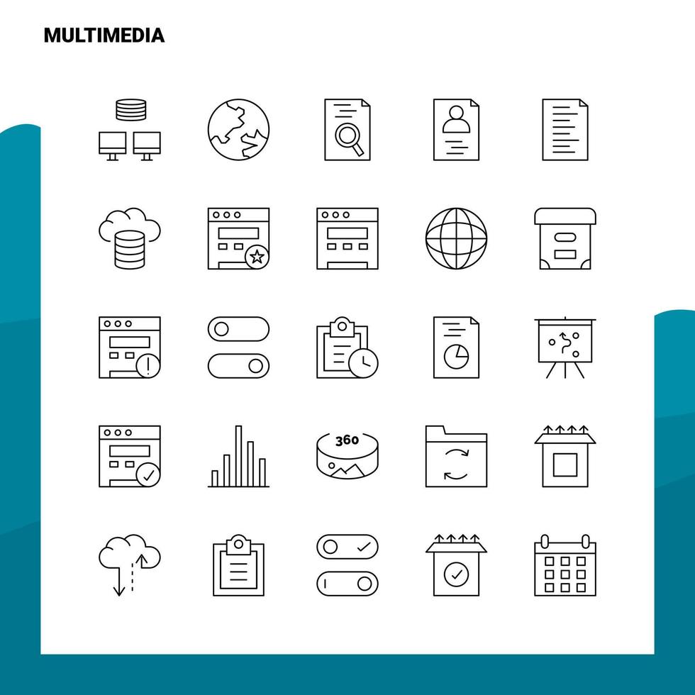 conjunto de iconos de línea multimedia conjunto 25 iconos diseño de estilo minimalista vectorial conjunto de iconos negros paquete de pictogramas lineales vector