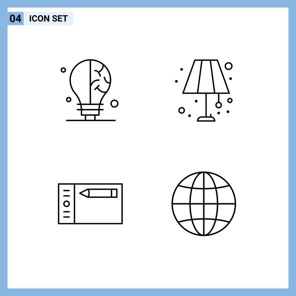 Pictogram Set of 4 Simple Filledline Flat Colors of bulb graphic floor lighting home earth Editable Vector Design Elements