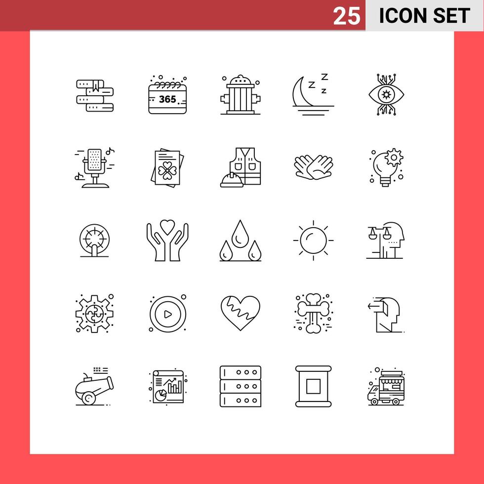 Universal Icon Symbols Group of 25 Modern Lines of monitoring night firefighter nature foggy Editable Vector Design Elements