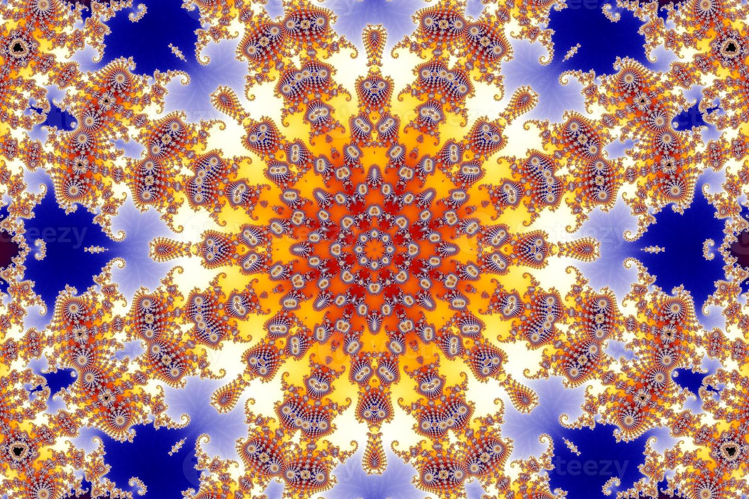 3D-Illustration of a Kaleidoskop zoom into the infinite mathematical mandelbrot set fractal. photo