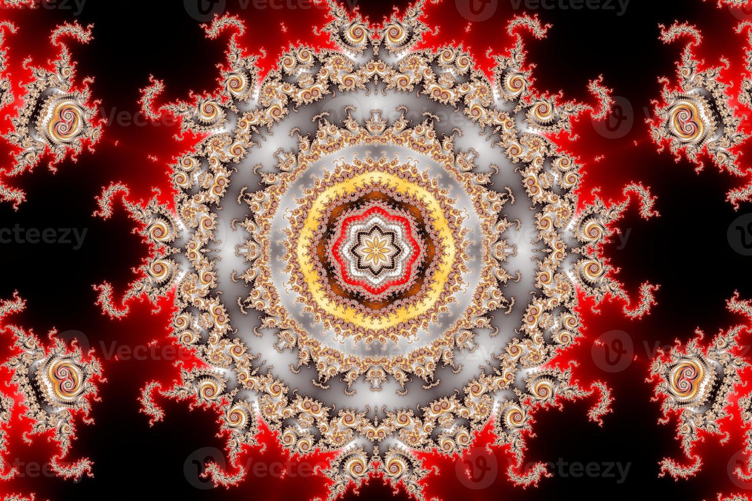 3D-Illustration of a Kaleidoskop zoom into the infinite mathematical mandelbrot set fractal. photo