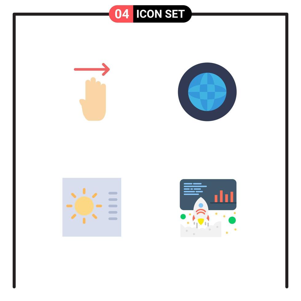 Modern Set of 4 Flat Icons Pictograph of finger control right global layout Editable Vector Design Elements