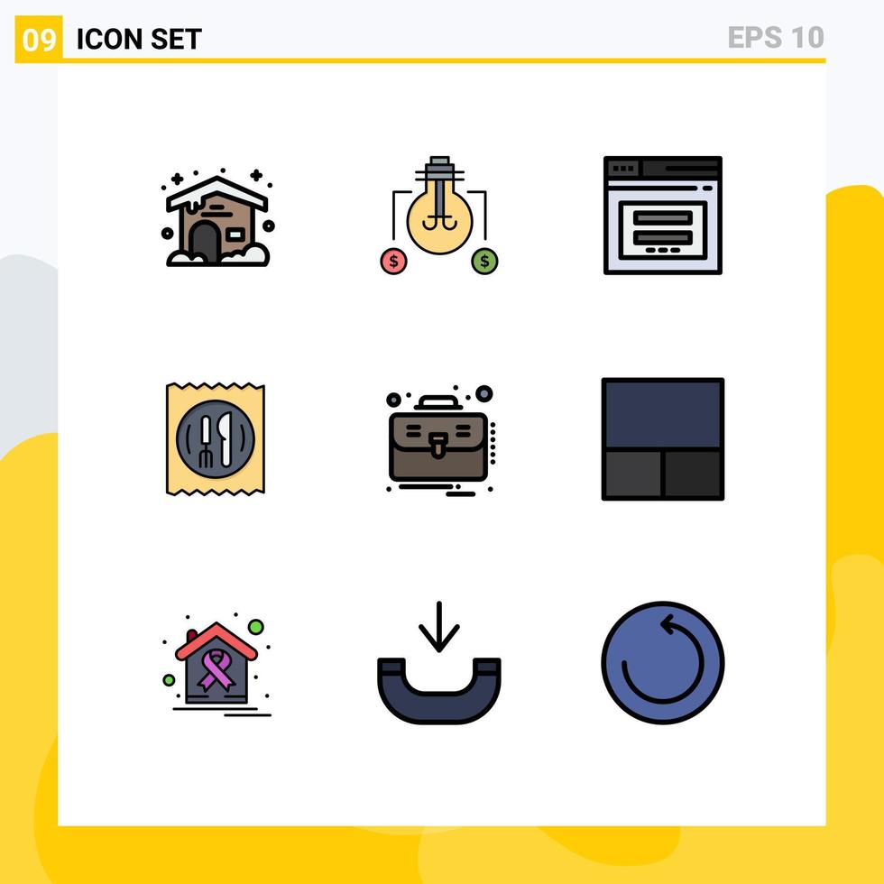 Universal Icon Symbols Group of 9 Modern Filledline Flat Colors of business table secure knife lunch Editable Vector Design Elements