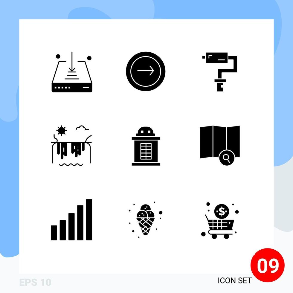 Pictogram Set of 9 Simple Solid Glyphs of ticket sun navigation river tool Editable Vector Design Elements