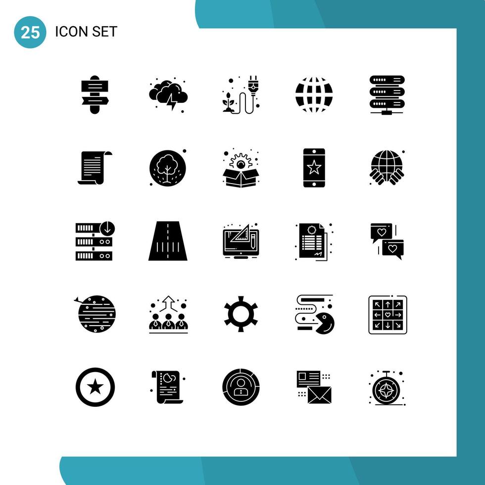 Modern Set of 25 Solid Glyphs Pictograph of data internet electricity globe earth Editable Vector Design Elements